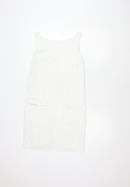 Next Petite White Linen Dress, Size 8, Sleeveless