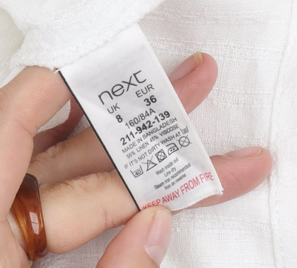 Next Petite White Linen Dress, Size 8, Sleeveless