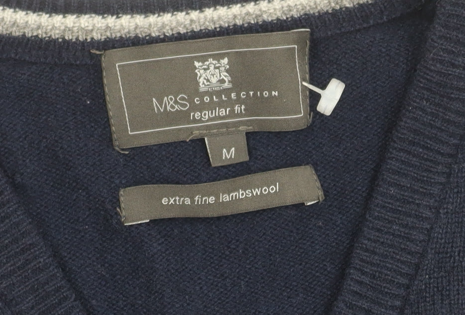 Marks and Spencer Men's Blue Wool Pullover Jumper M
