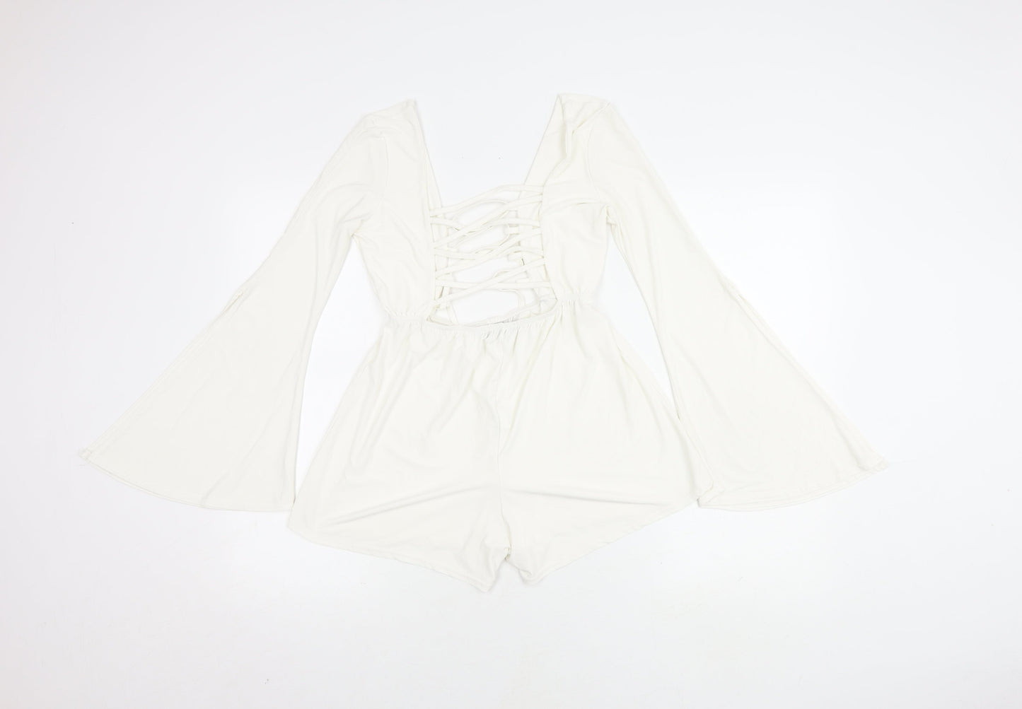 Boohoo Women's White V-Neck Long Sleeve Playsuit