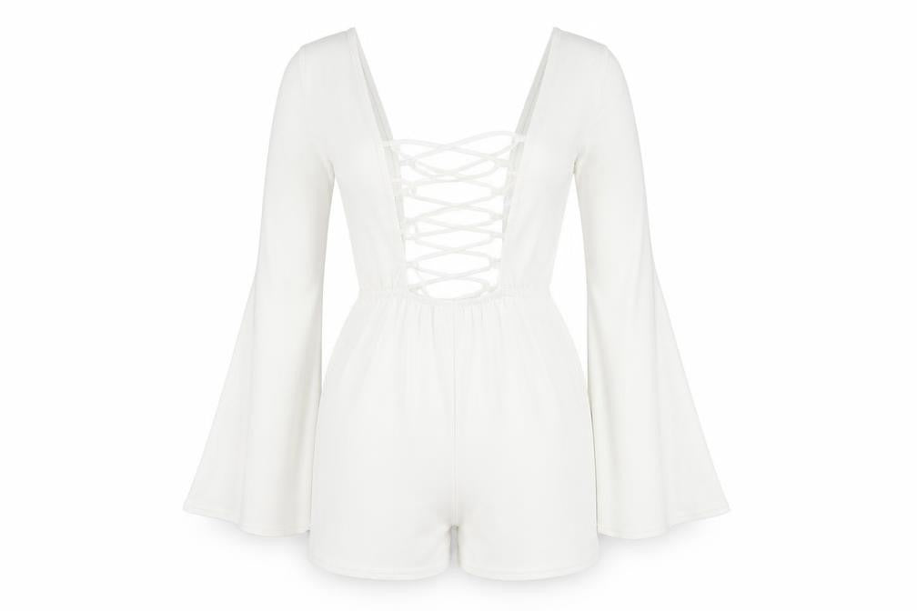 Womens UK Size 8 Boohoo One-Piece White Playsuit