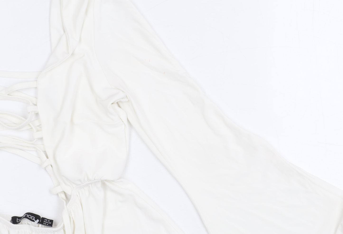 Boohoo Women's White V-Neck Long Sleeve Playsuit