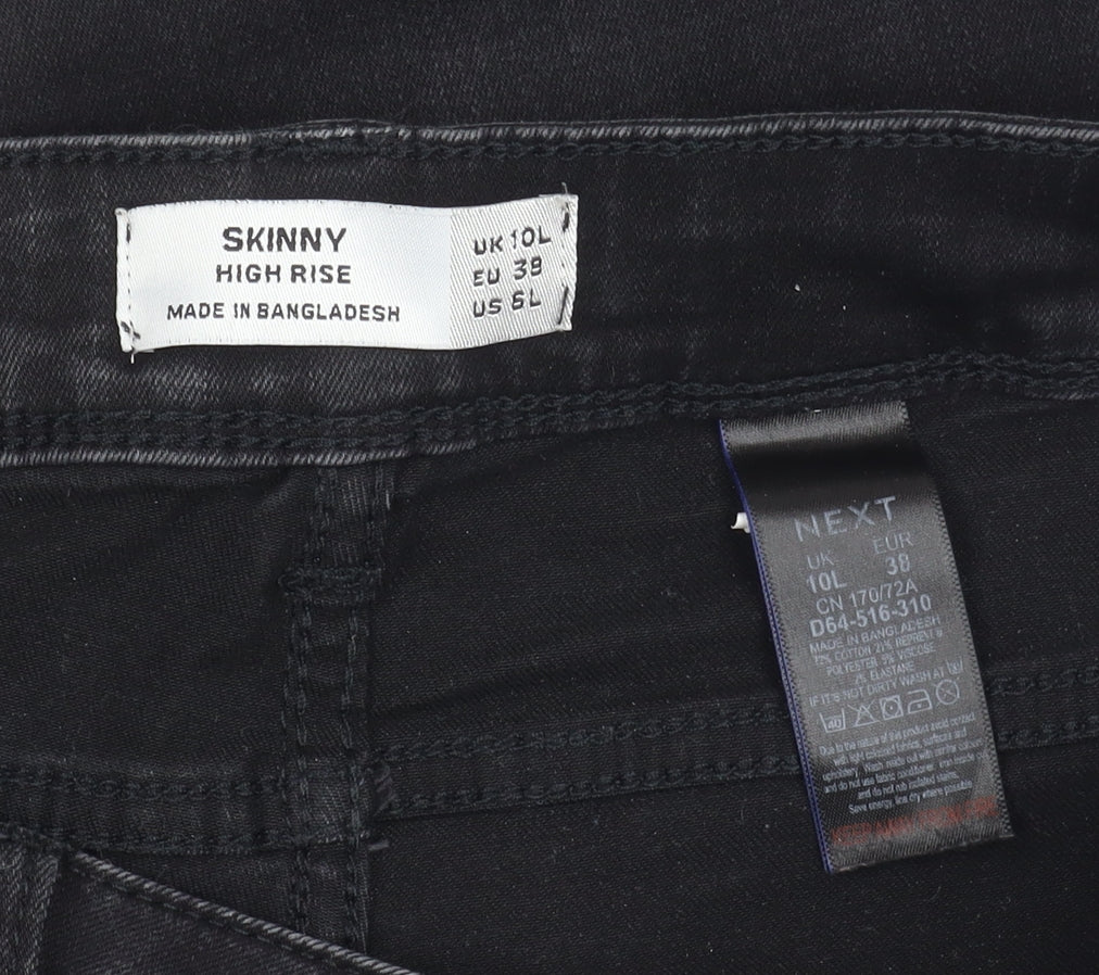 Next Women's Black Skinny Jeans - 10L, High Rise, Stretch