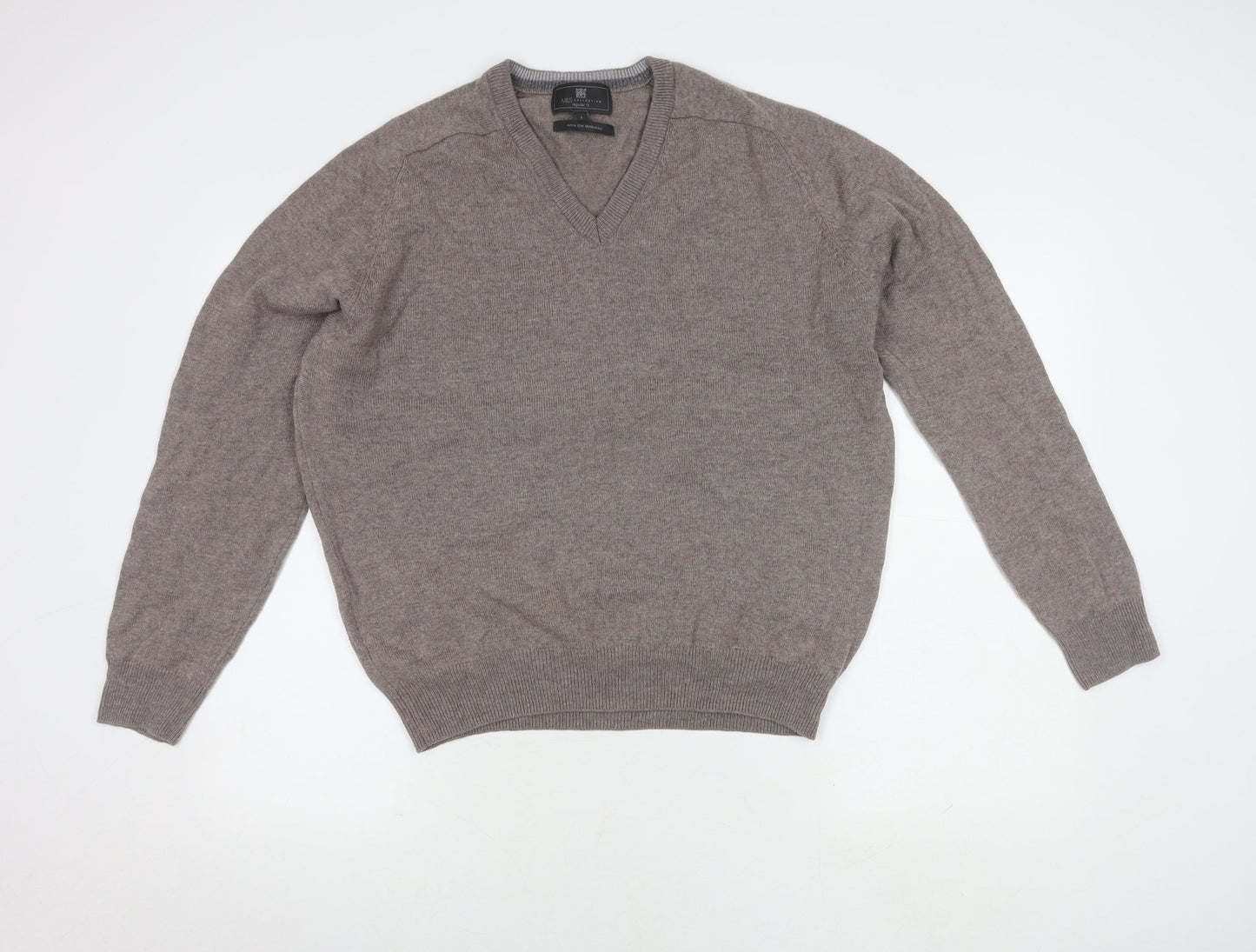 Marks and Spencer Grey Wool V-Neck Men's Pullover L