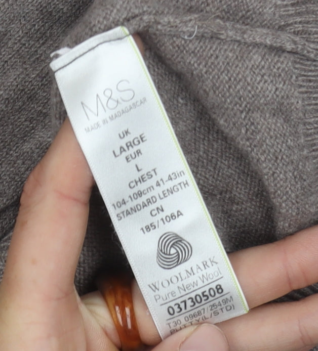 Marks and Spencer Grey Wool V-Neck Men's Pullover L