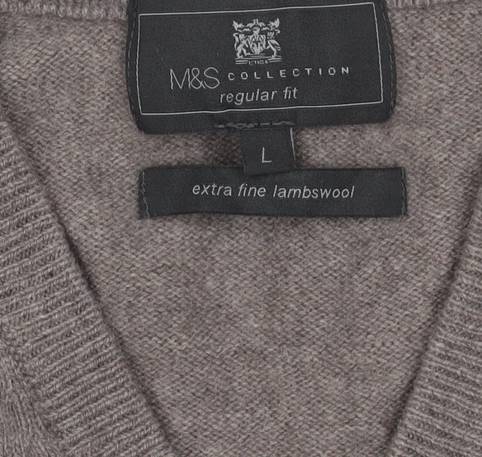 Marks and Spencer Grey Wool V-Neck Men's Pullover L