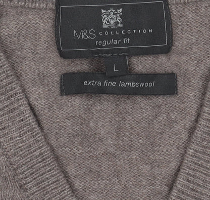 Marks and Spencer Grey Wool V-Neck Men's Pullover L