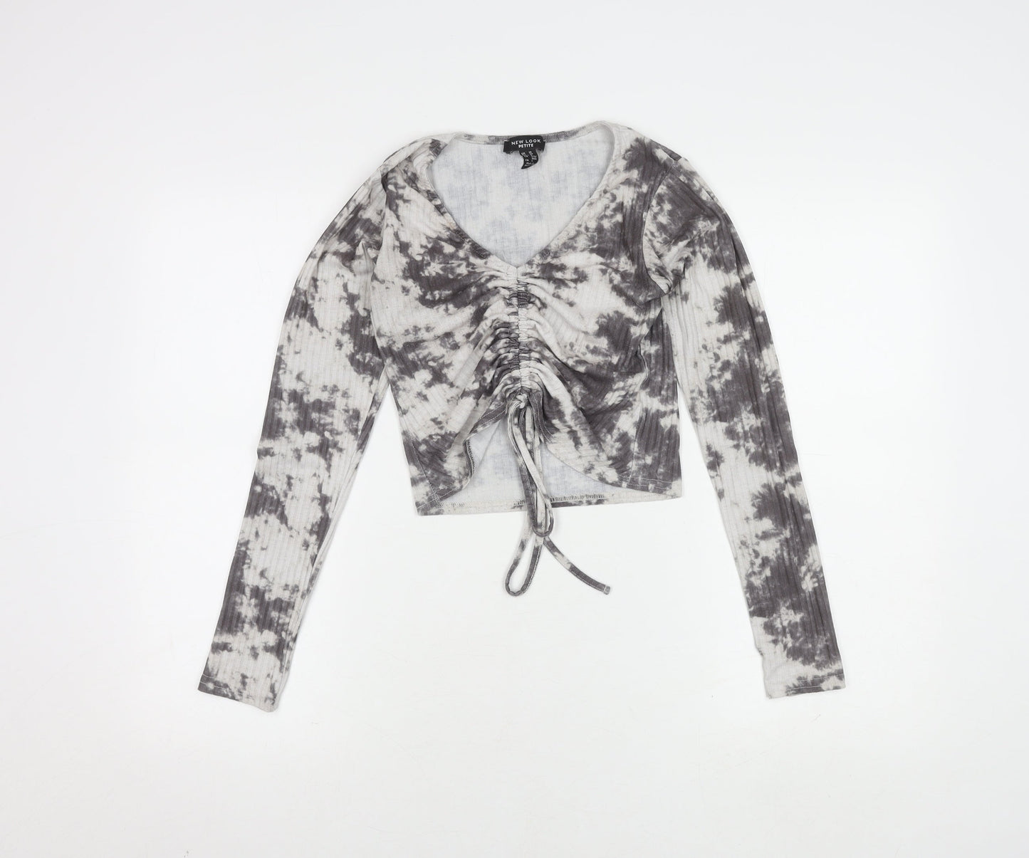 New Look Grey Tie-Dye Cropped Top Size 10 Petite