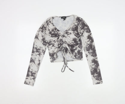 New Look Grey Tie-Dye Cropped Top Size 10 Petite