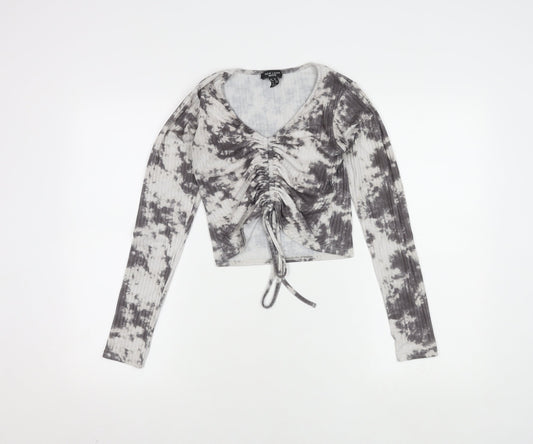 New Look Grey Tie-Dye Cropped Top Size 10 Petite