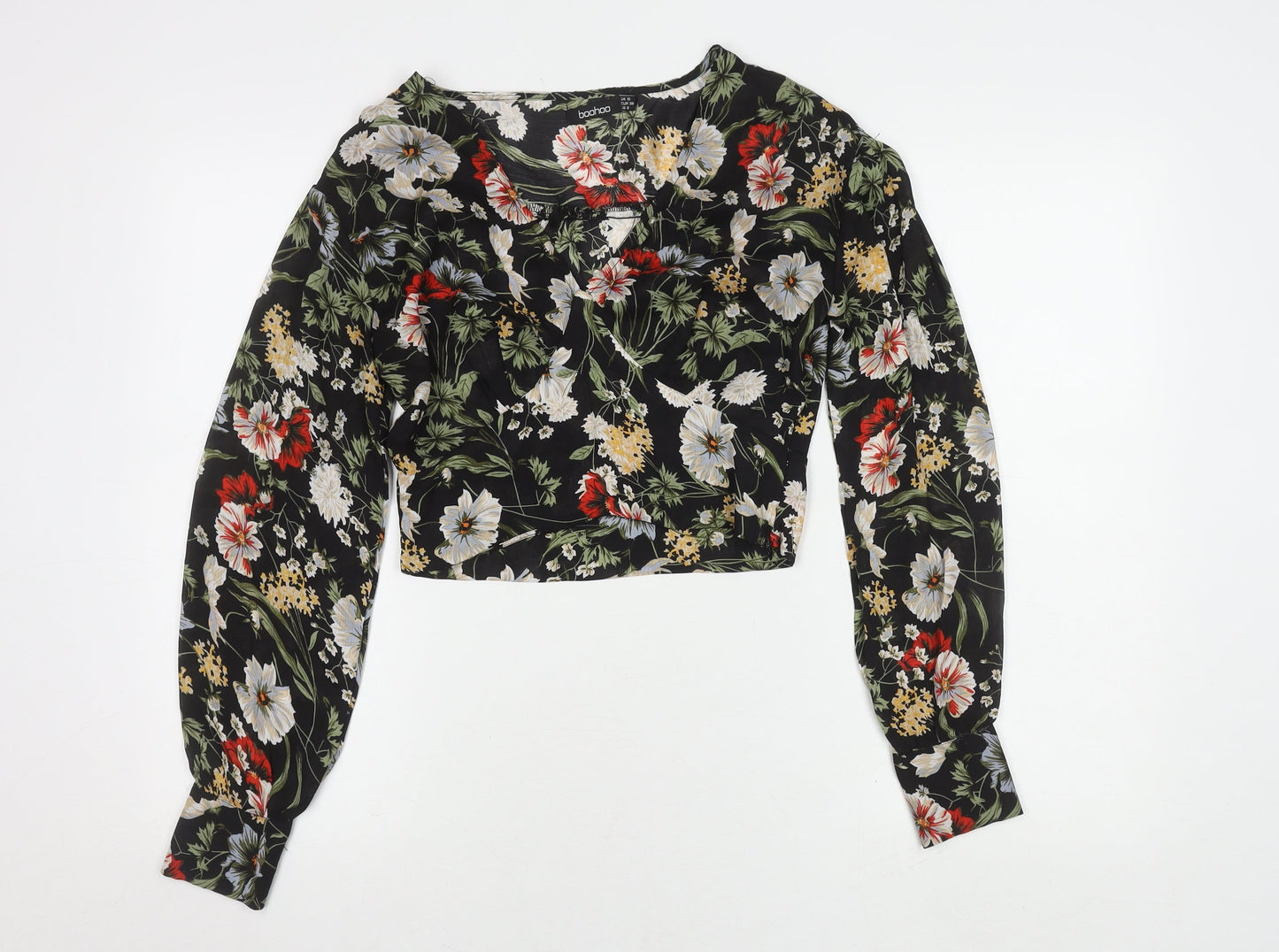 Boohoo Women's Floral Cropped Blouse, Size 10, Multicoloured