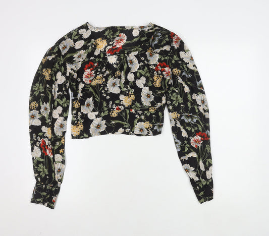 Boohoo Women's Floral Cropped Blouse, Size 10, Multicoloured