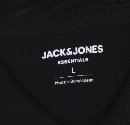 Jack & Jones Men's Black Polo Shirt L - Casual Solid Cotton