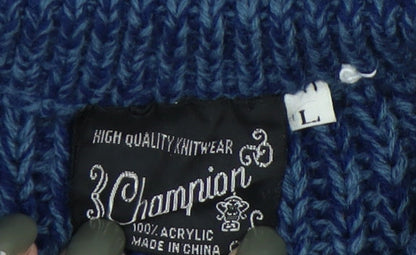 Champion Men's L Blue Chunky-Knit Pullover Jumper