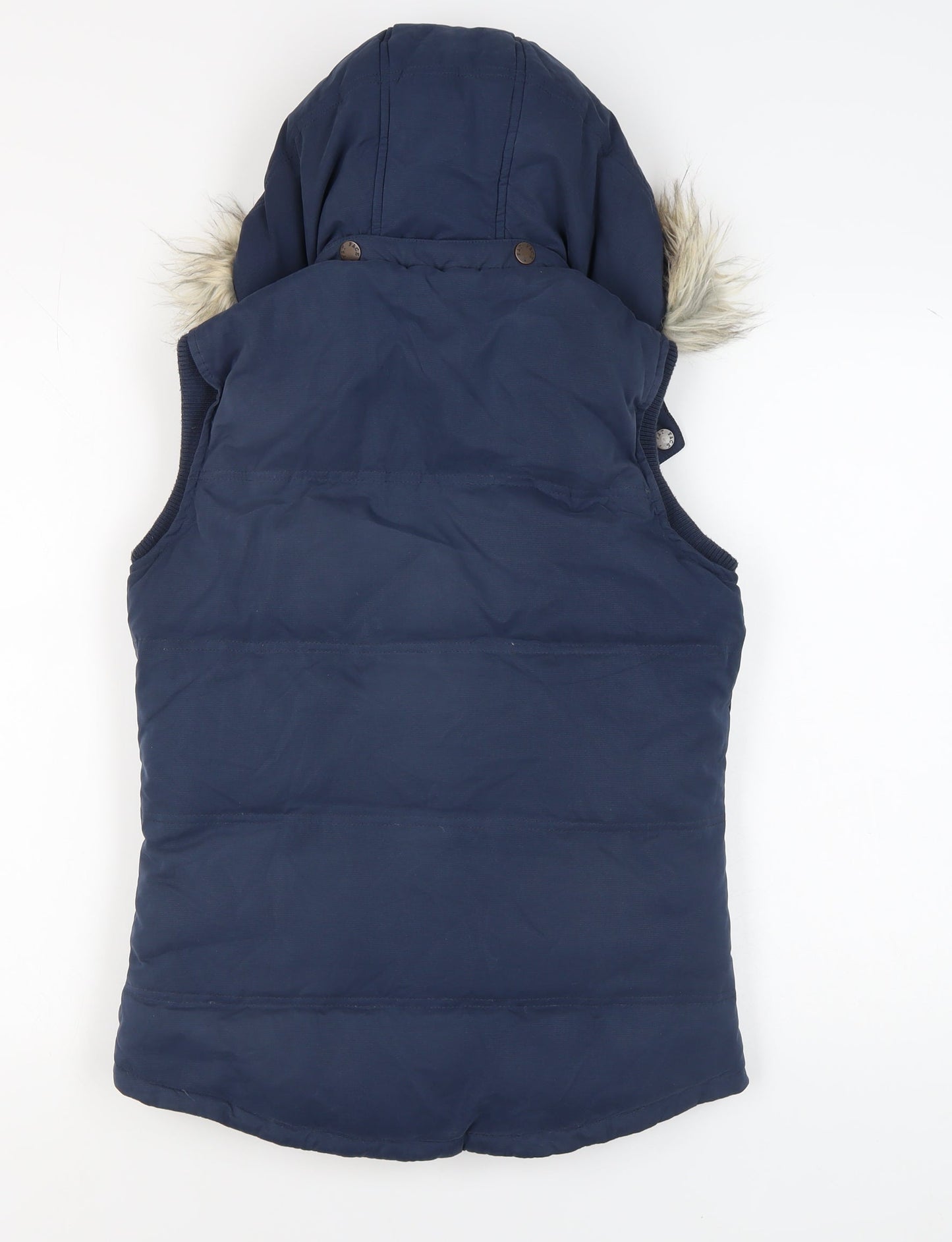 Fat Face Women's Blue Fur Trim Hooded Puffer Waistcoat Size 8