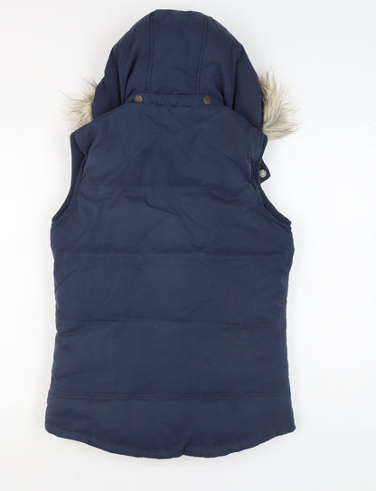 Fat Face Women's Blue Fur Trim Hooded Puffer Waistcoat Size 8