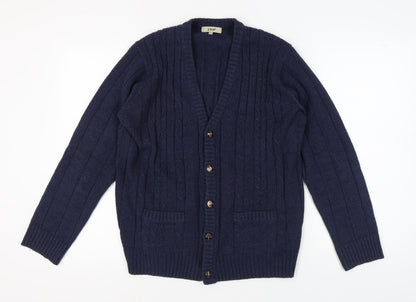 EWM Men's Blue Cable-Knit Cardigan, M