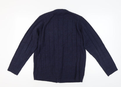 EWM Men's Blue Cable-Knit Cardigan, M