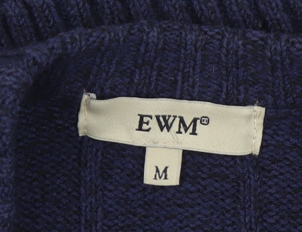 EWM Men's Blue Cable-Knit Cardigan, M
