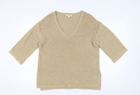 Jaeger Women's Beige V-Neck Open-Knit Jumper M