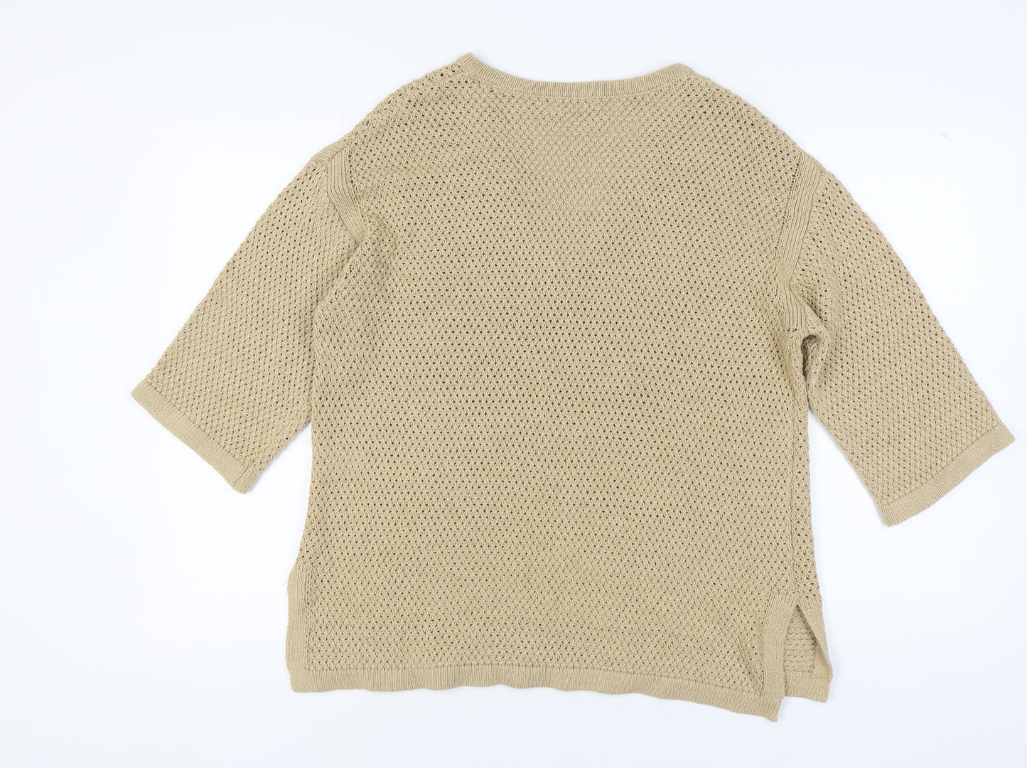 Jaeger Women's Beige V-Neck Open-Knit Jumper M