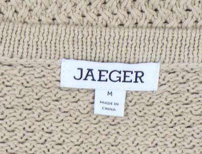 Jaeger Women's Beige V-Neck Open-Knit Jumper M