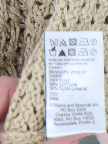 Jaeger Women's Beige V-Neck Open-Knit Jumper M