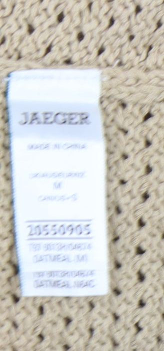 Jaeger Women's Beige V-Neck Open-Knit Jumper M