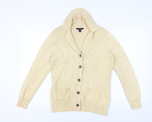 Lands' End Women's Beige Cardigan, Size M, Cotton Knit