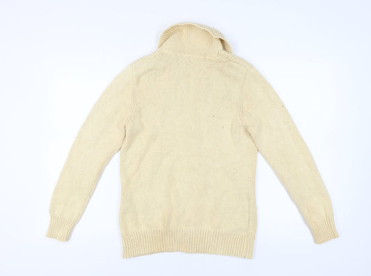 Lands' End Women's Beige Cardigan, Size M, Cotton Knit