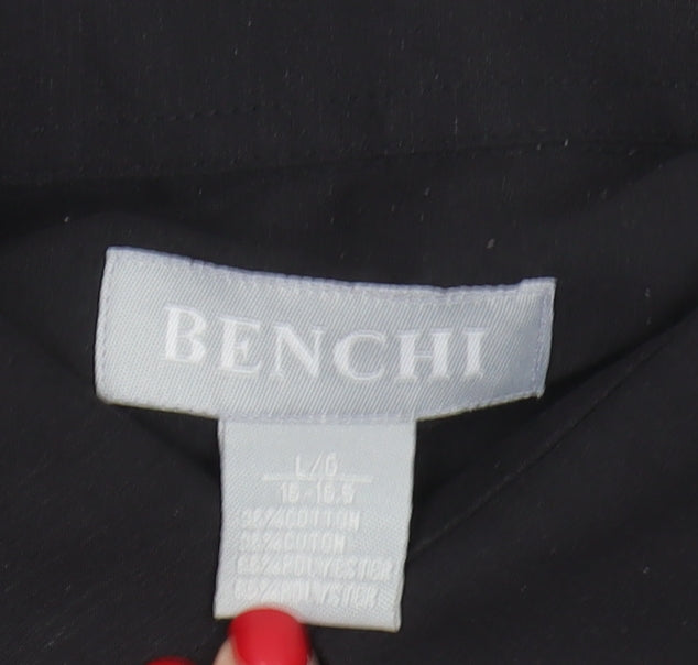 Benchi Men's Black Button-Up Long Sleeve Shirt L