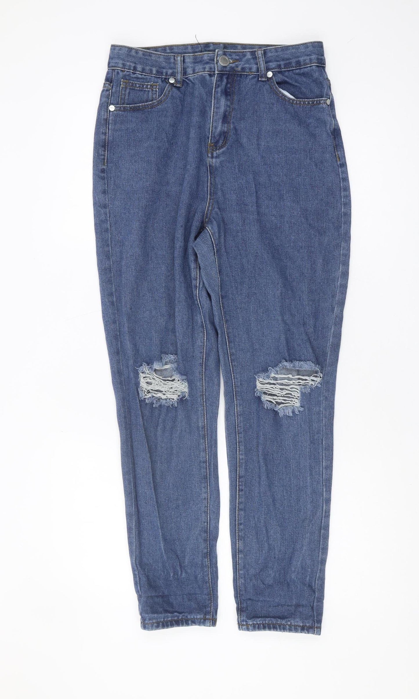 Boohoo Women's Blue Mom Jeans Size 12 Distressed