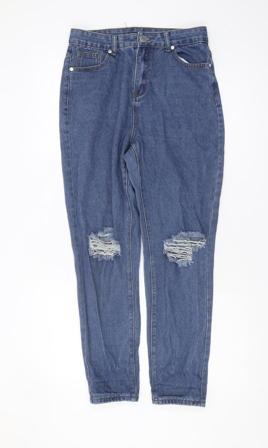Boohoo Women's Blue Mom Jeans Size 12 Distressed