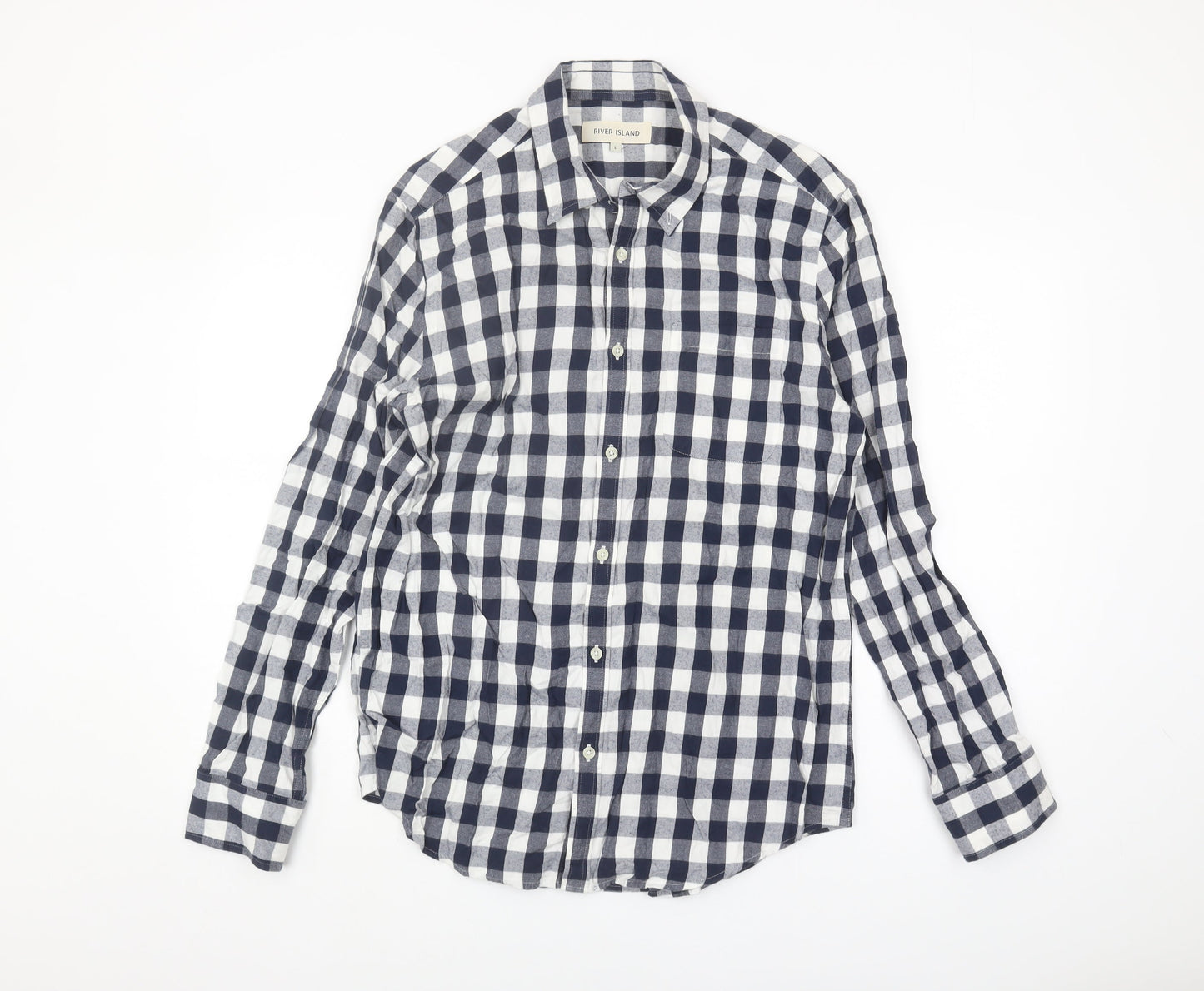 River Island Men's Blue Check L Casual Shirt