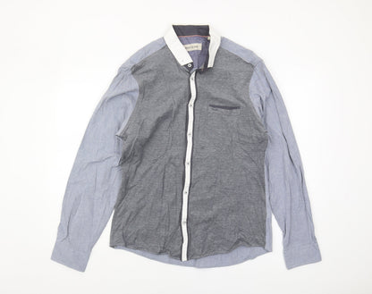 River Island Men's Grey Colourblock Button-Up Shirt L