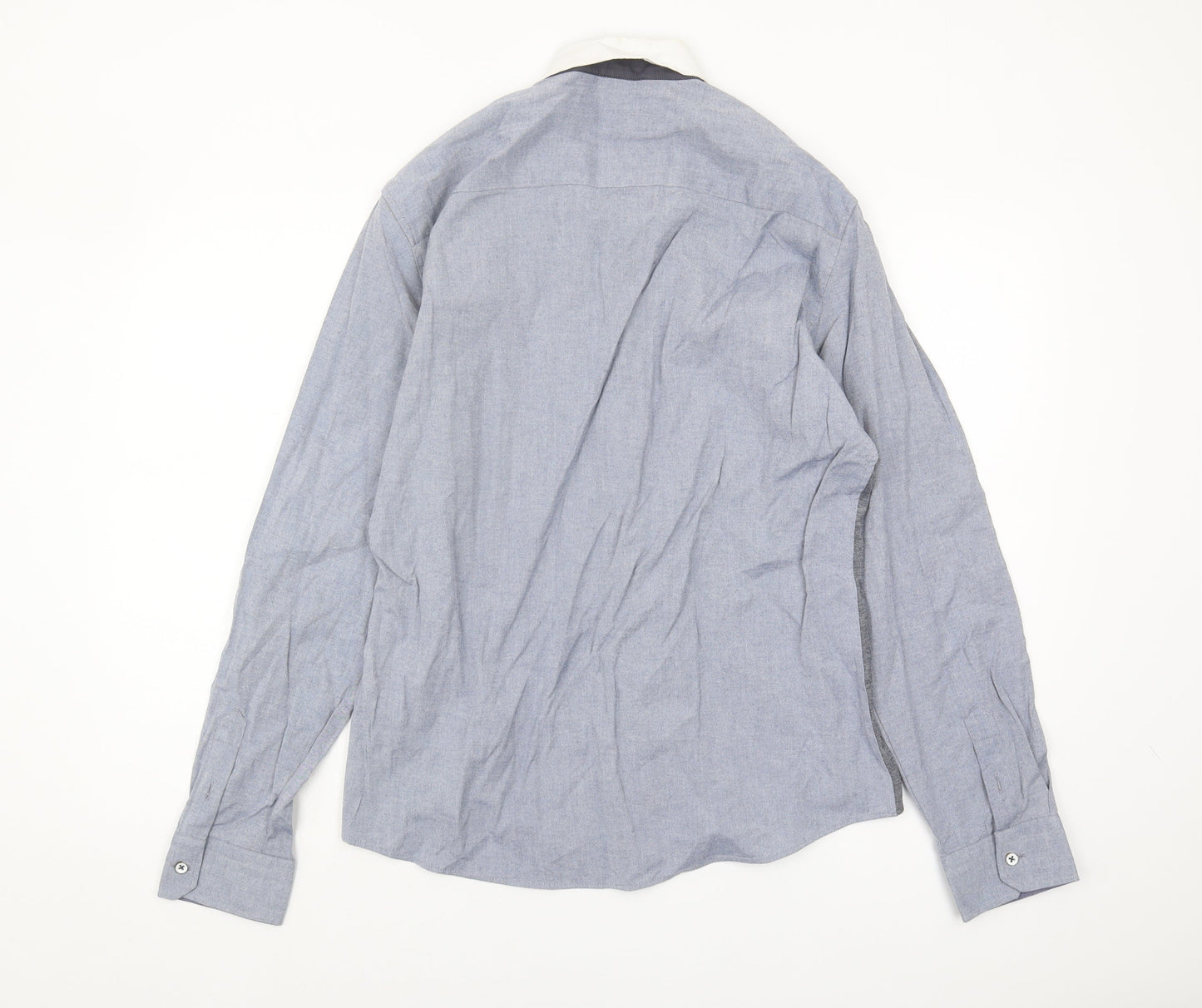 River Island Men's Grey Colourblock Button-Up Shirt L