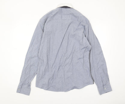River Island Men's Grey Colourblock Button-Up Shirt L