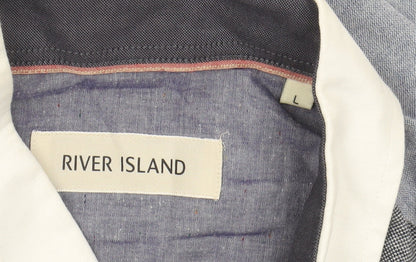 River Island Men's Grey Colourblock Button-Up Shirt L