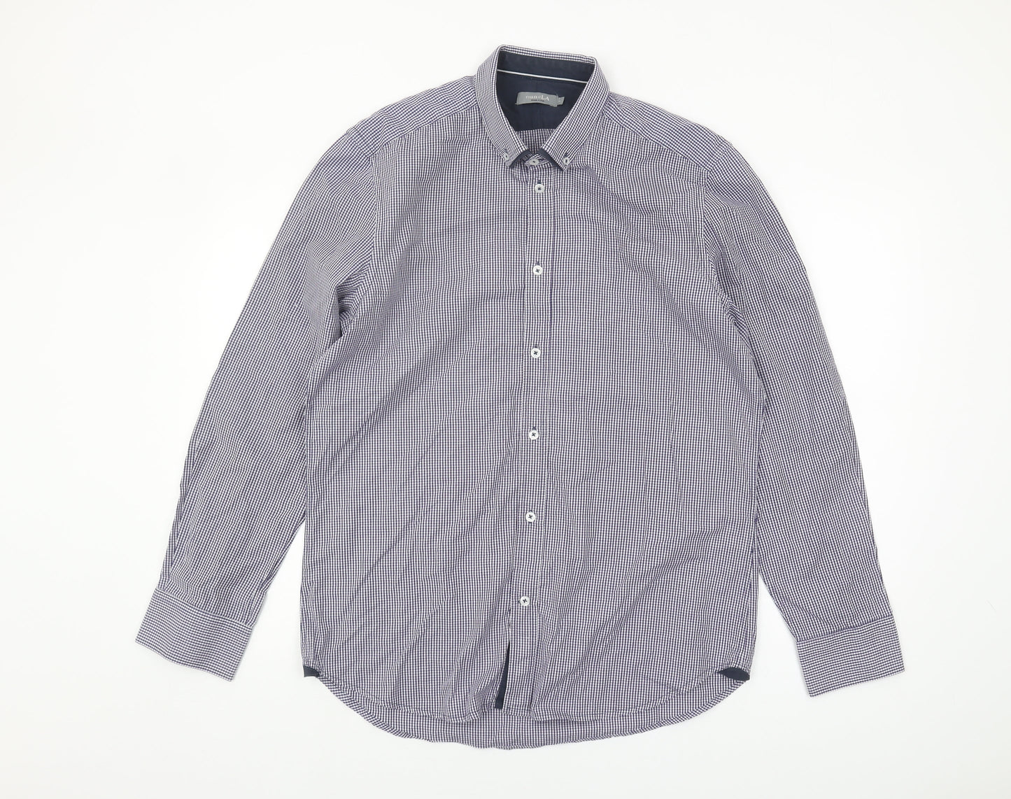 Man at LA Men's Grey Check Cotton Button-Up Shirt
