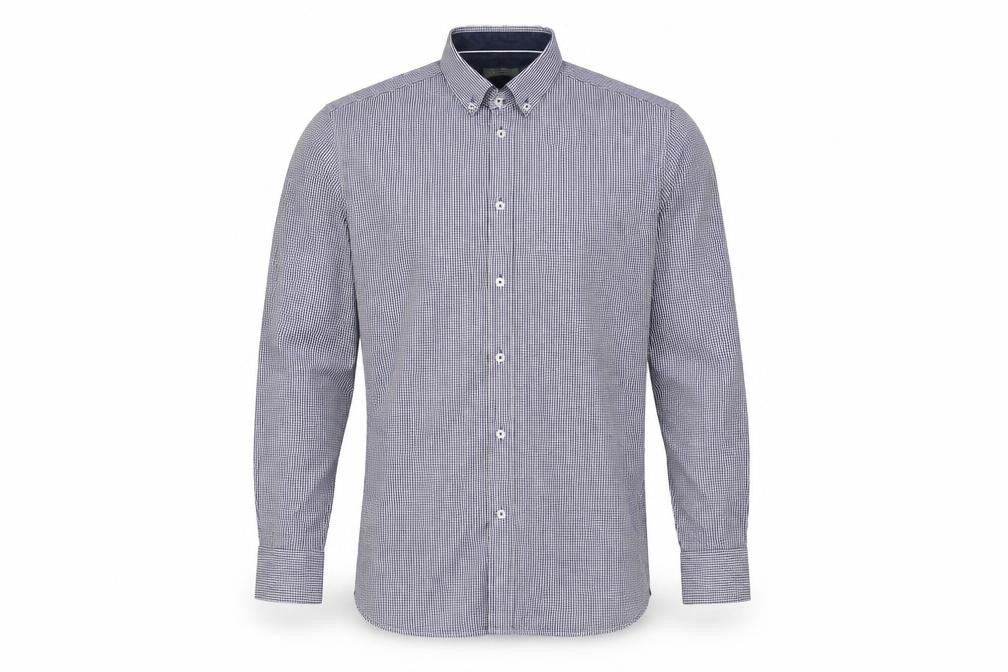 Man at LA Men's Grey Check Cotton Button-Up Shirt