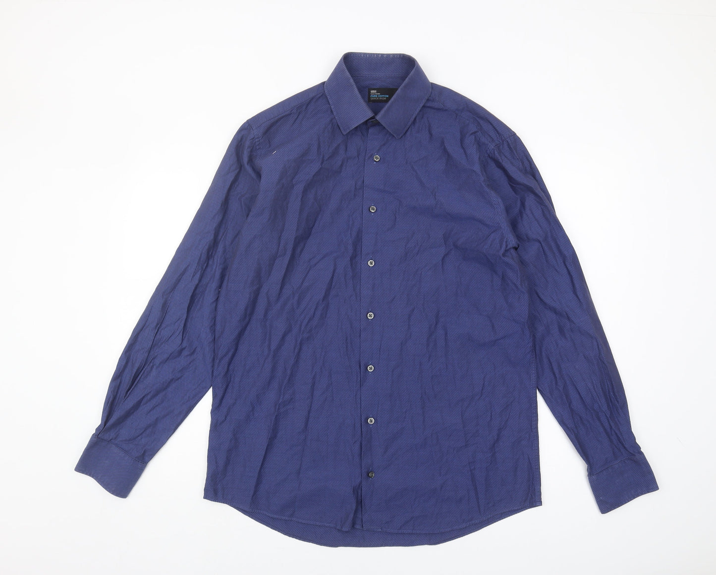 Marks and Spencer Men's Blue Long Sleeve Shirt 15.5 Slim Fit
