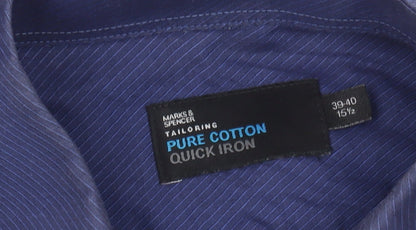 Marks and Spencer Men's Blue Long Sleeve Shirt 15.5 Slim Fit