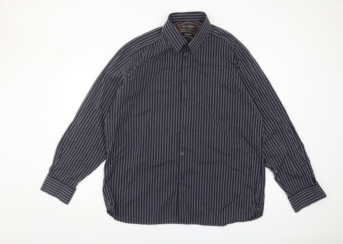 Marks and Spencer Men's Black Striped 44-45 Button-Up Shirt