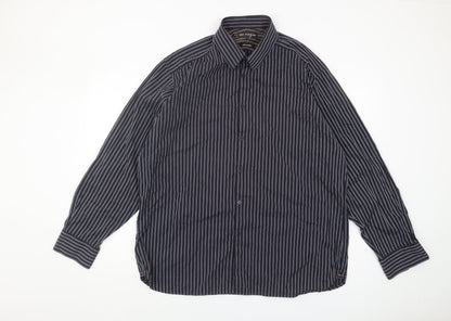 Marks and Spencer Men's Black Striped 44-45 Button-Up Shirt
