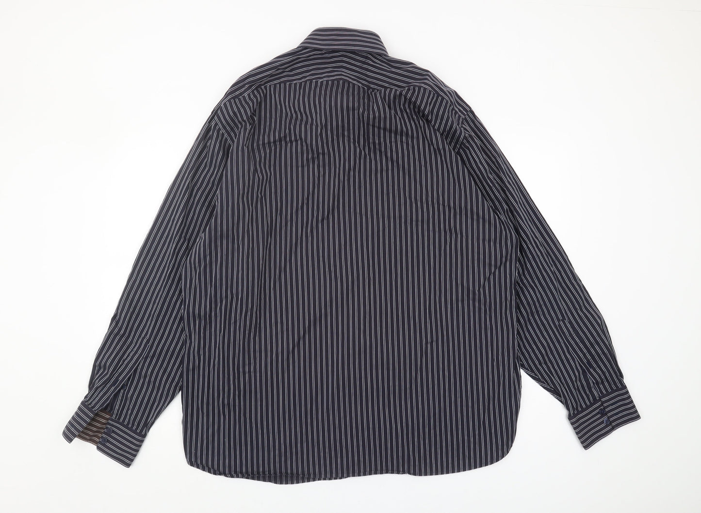 Marks and Spencer Men's Black Striped 44-45 Button-Up Shirt