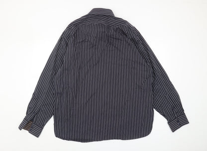 Marks and Spencer Men's Black Striped 44-45 Button-Up Shirt