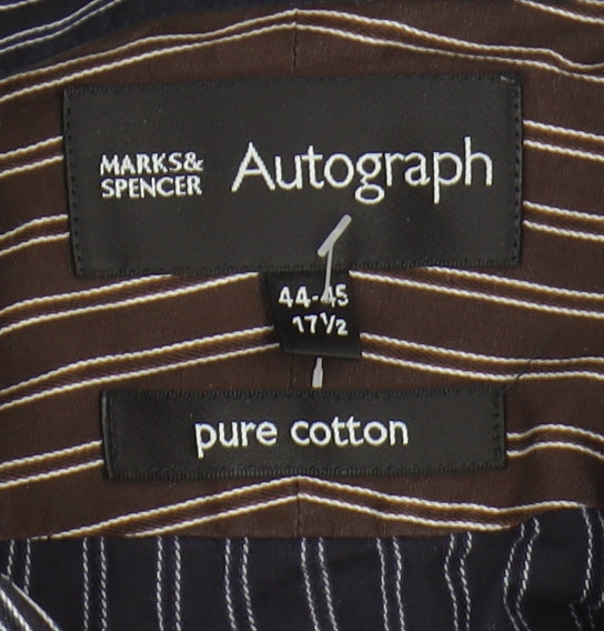 Marks and Spencer Men's Black Striped 44-45 Button-Up Shirt