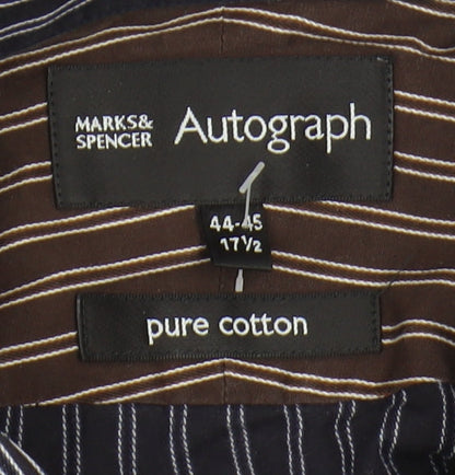 Marks and Spencer Men's Black Striped 44-45 Button-Up Shirt