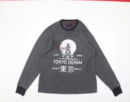 KAM Jeans Men's Grey City Graphic Long Sleeve T-Shirt L