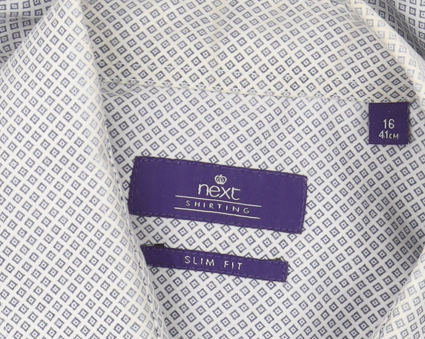 Next Men's White Geometric Slim Fit Shirt 16